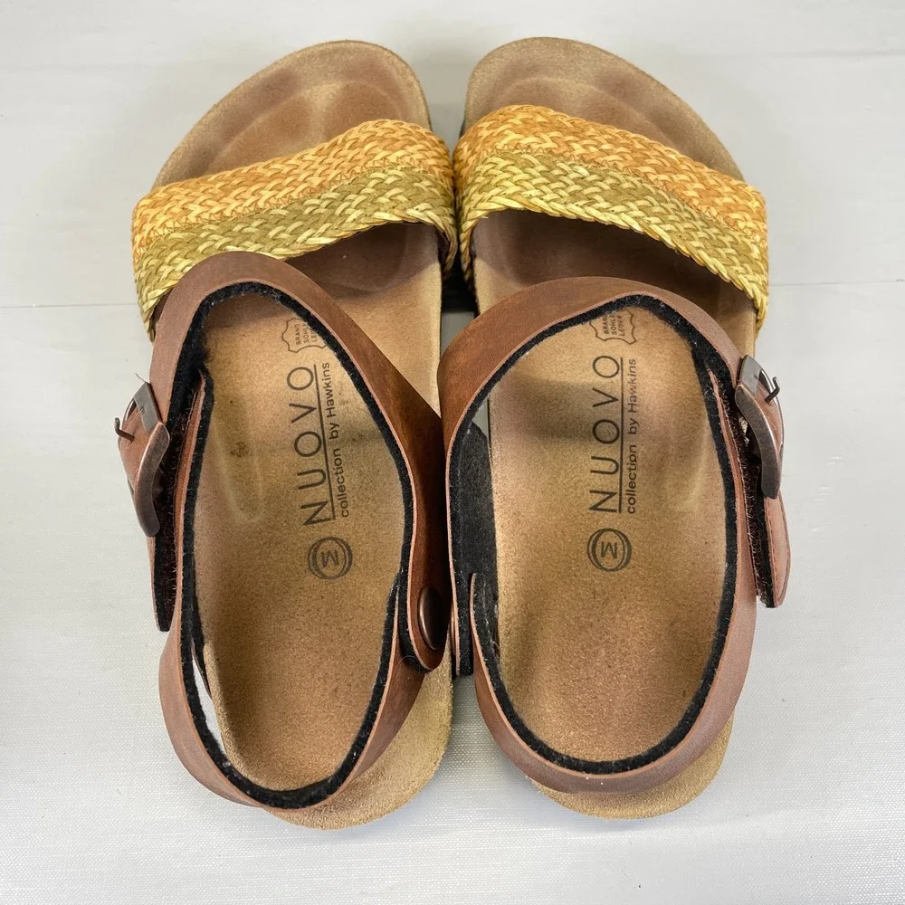 Nuovo Hawkins Wedge Sandals Womens Size M (US 7) Brown Leather Ankle Strap Shoes
